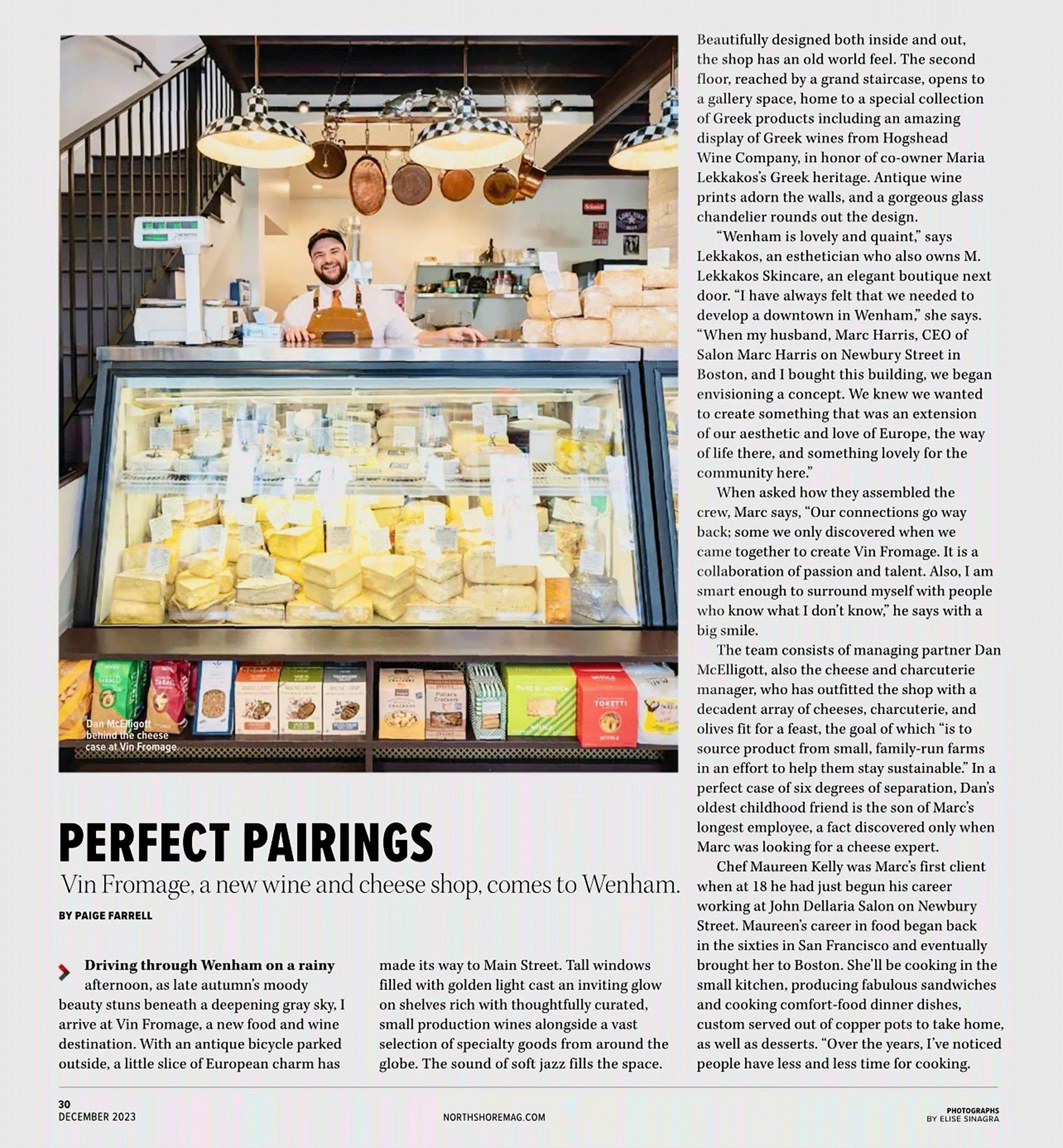 Vin Fromage's press coverage in North Shore Magazine's December 2023 issue pg 30